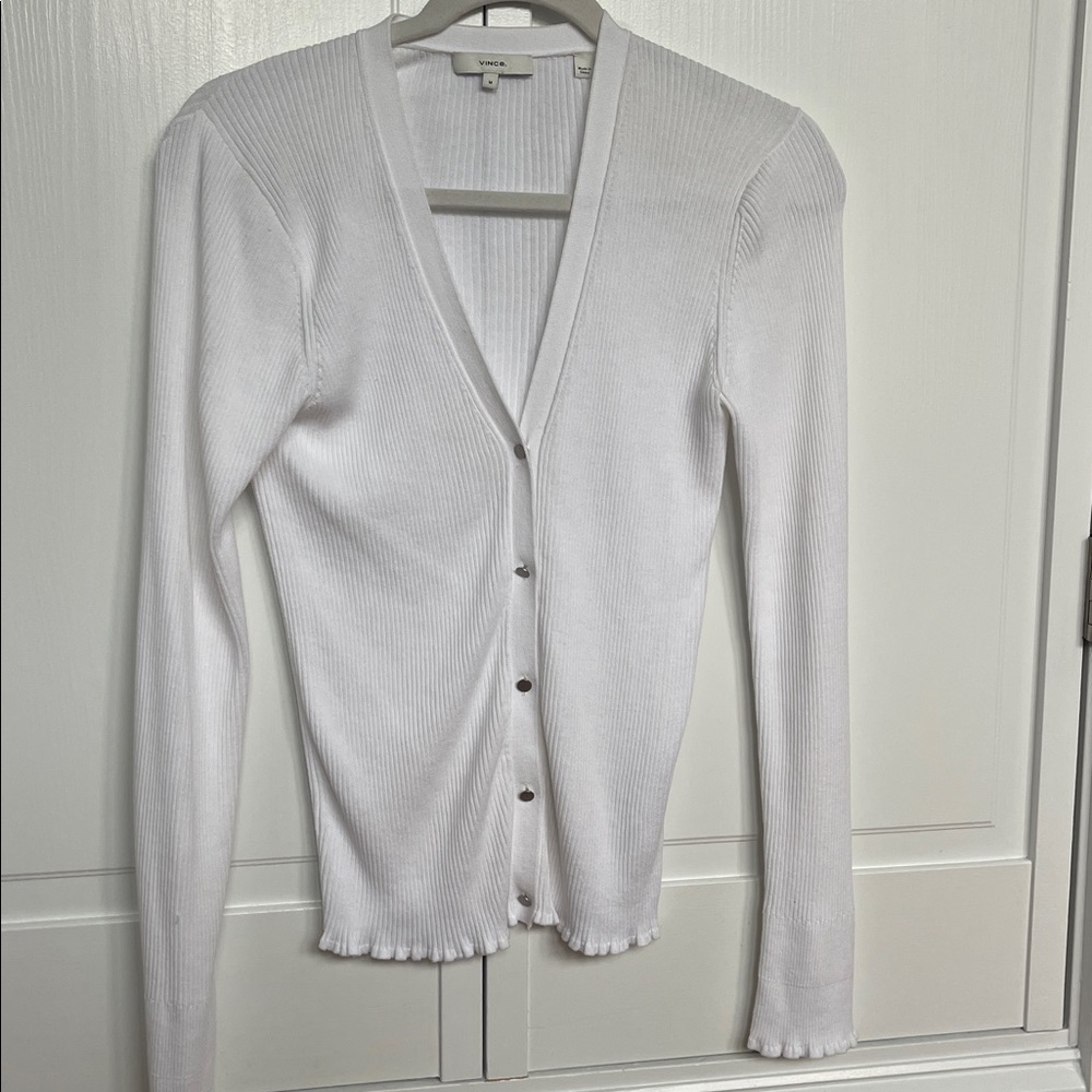 Vince White Ribbed Knit Cardigan size M